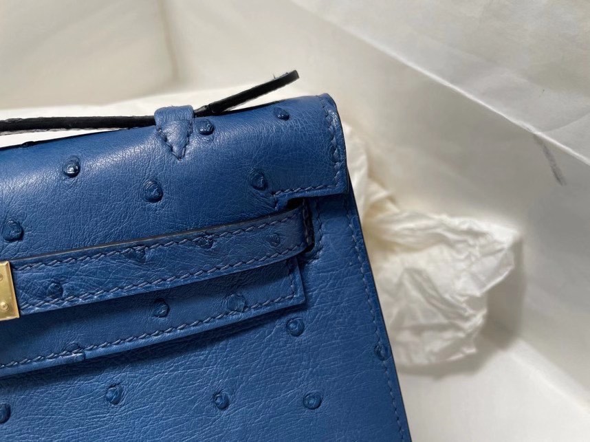 Hermes Mini Kelly  #08 Blue Royal  Ostrich