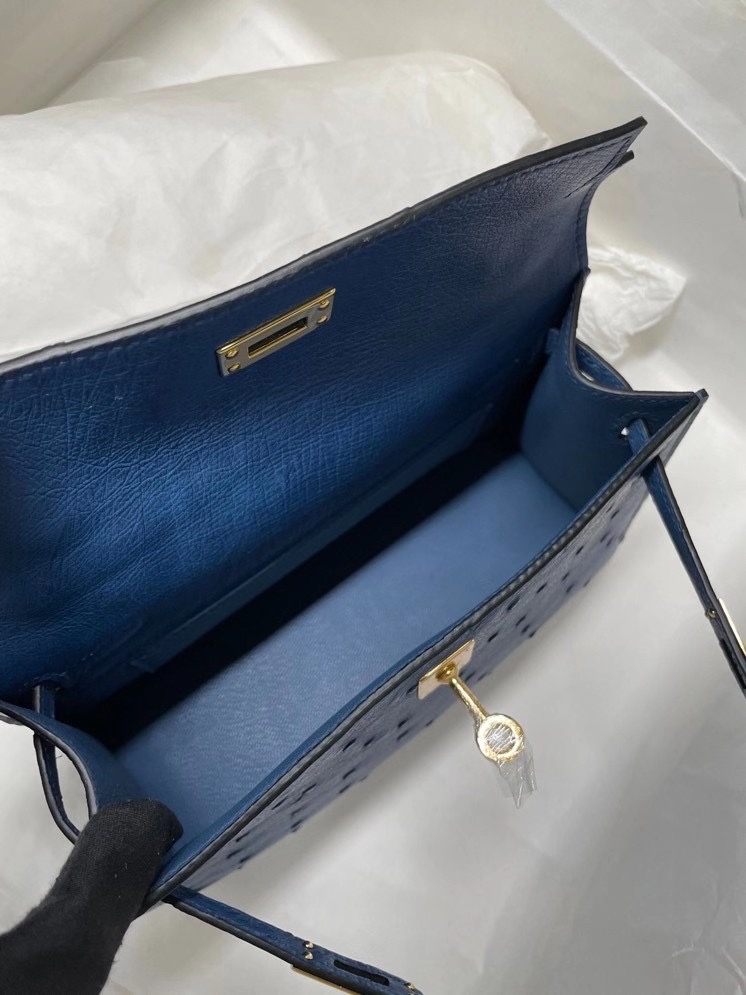 Hermes Mini Kelly  #08 Blue Royal  Ostrich