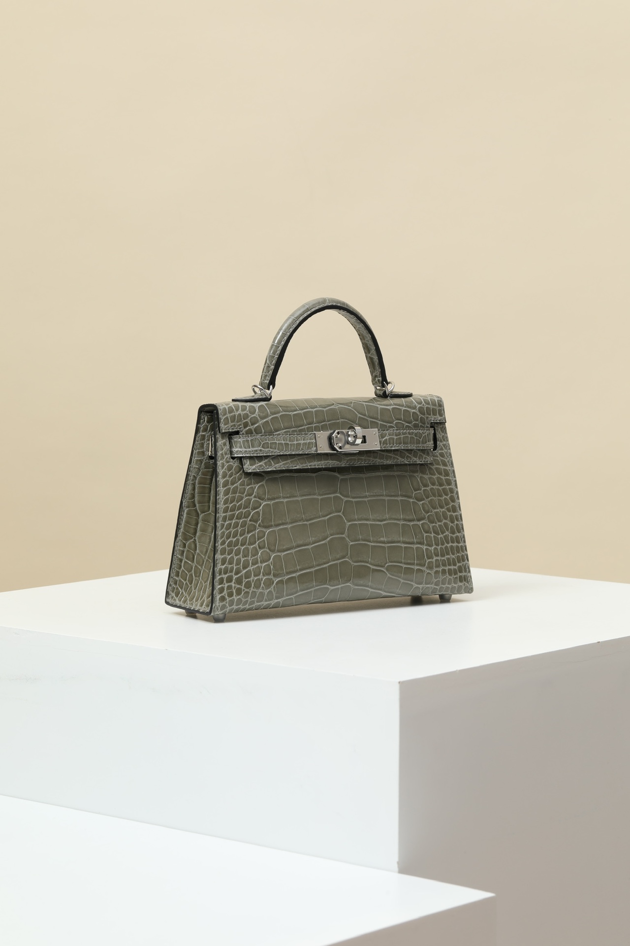 Crocodile skin Mini Kelly #81 Gris Tourterelle