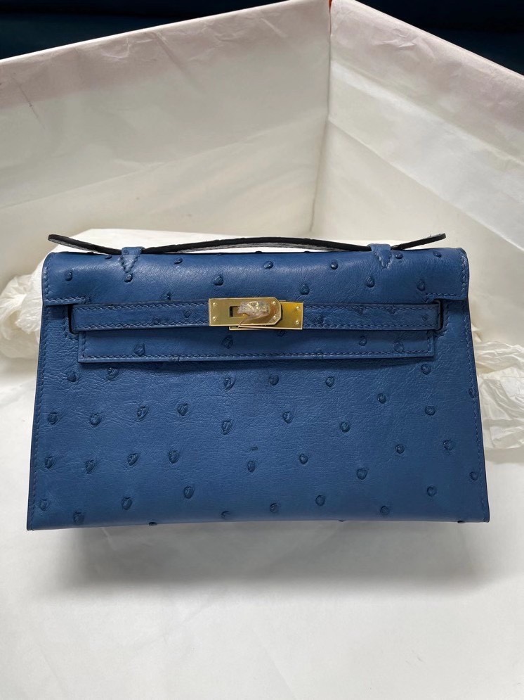 Hermes Mini Kelly  #08 Blue Royal  Ostrich