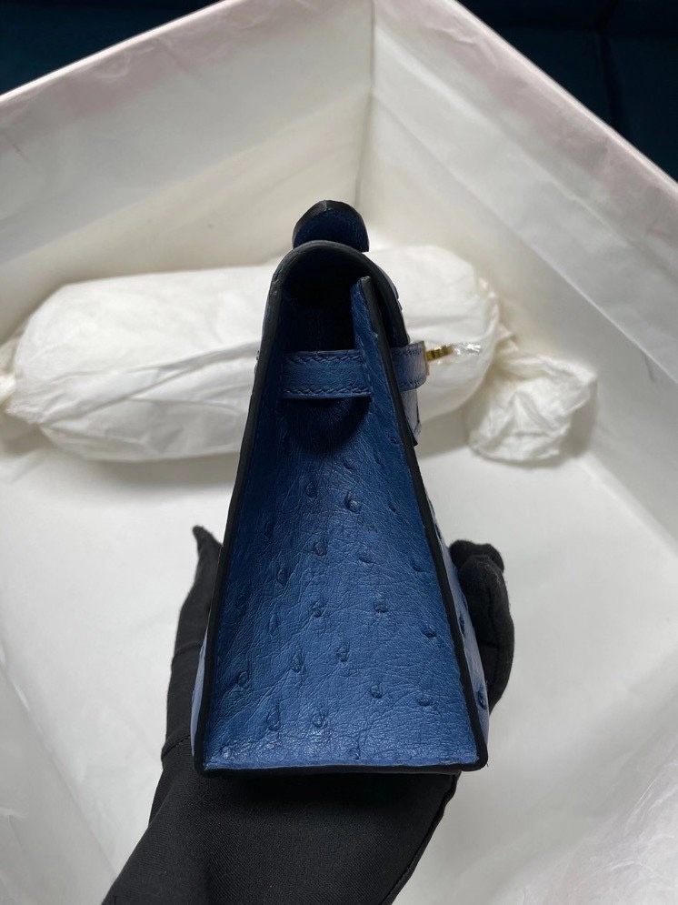 Hermes Mini Kelly  #08 Blue Royal  Ostrich