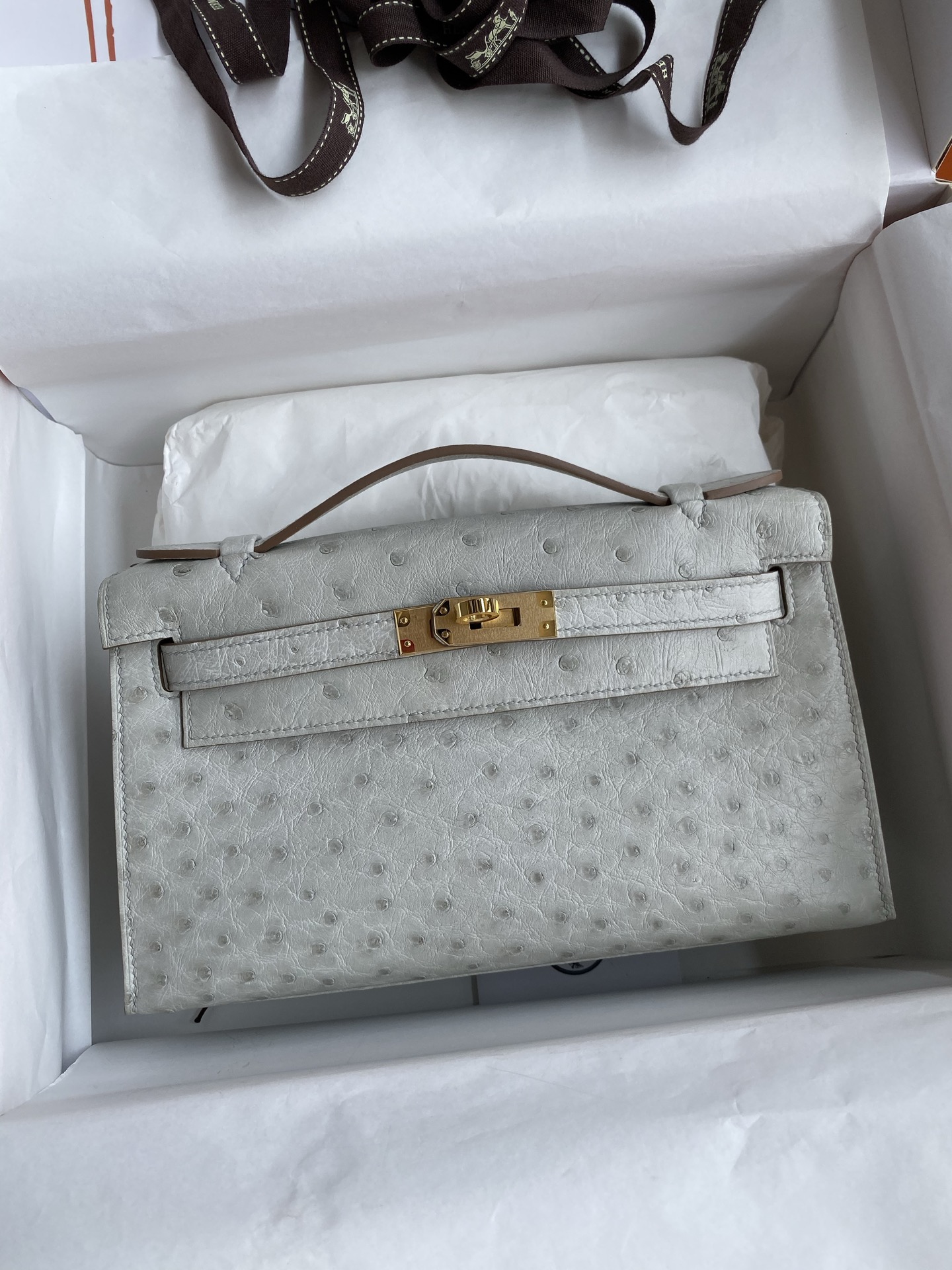 Hermes Kelly #80 Gris Perle 22cm Ostrich