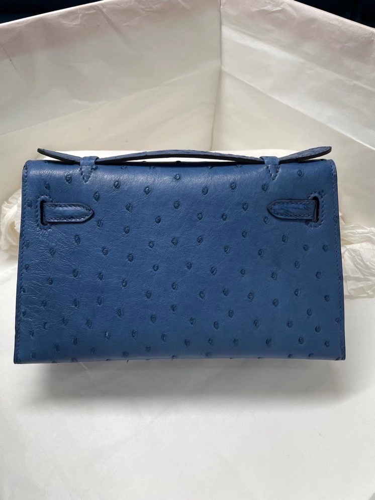 Hermes Mini Kelly  #08 Blue Royal  Ostrich