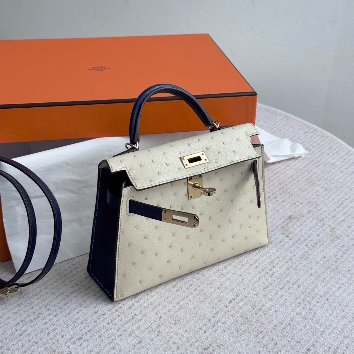 Hermes Mini Kelly Ostrich color blocking