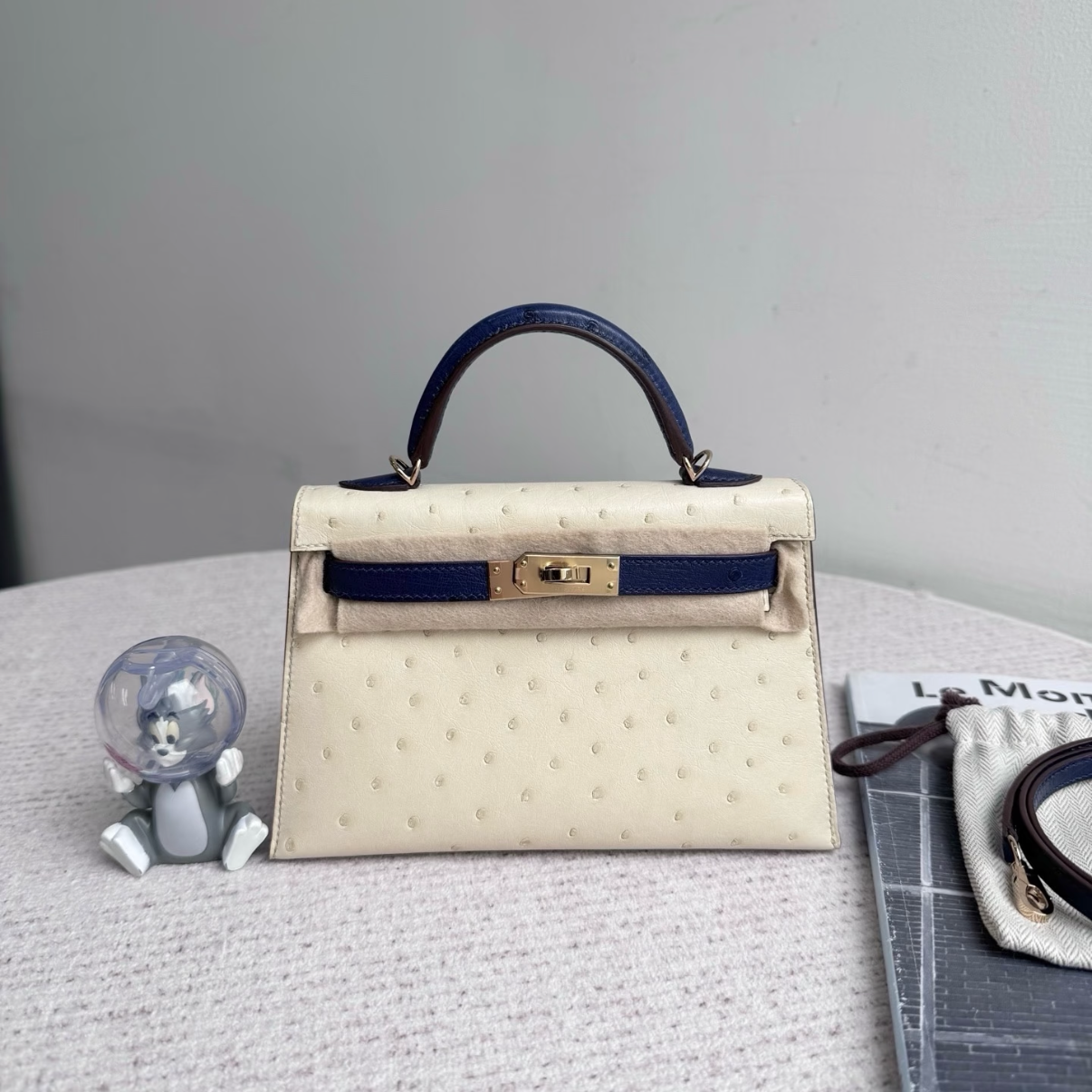 Hermes Mini Kelly Ostrich color blocking