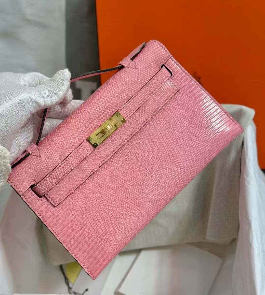 lizard skin Hermes Kelly #09 Mauve pale  22cm