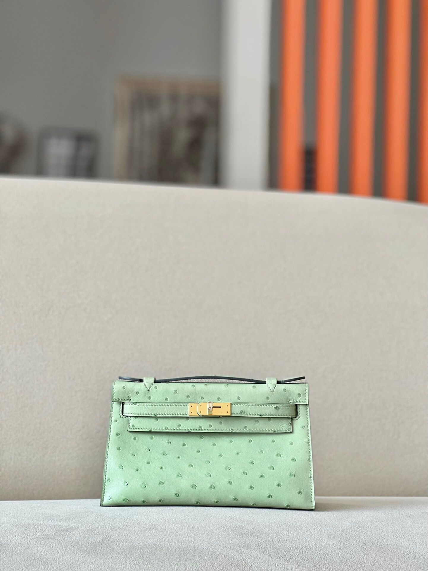 Hermes Kelly #3i Vert Criquet Ostrich
