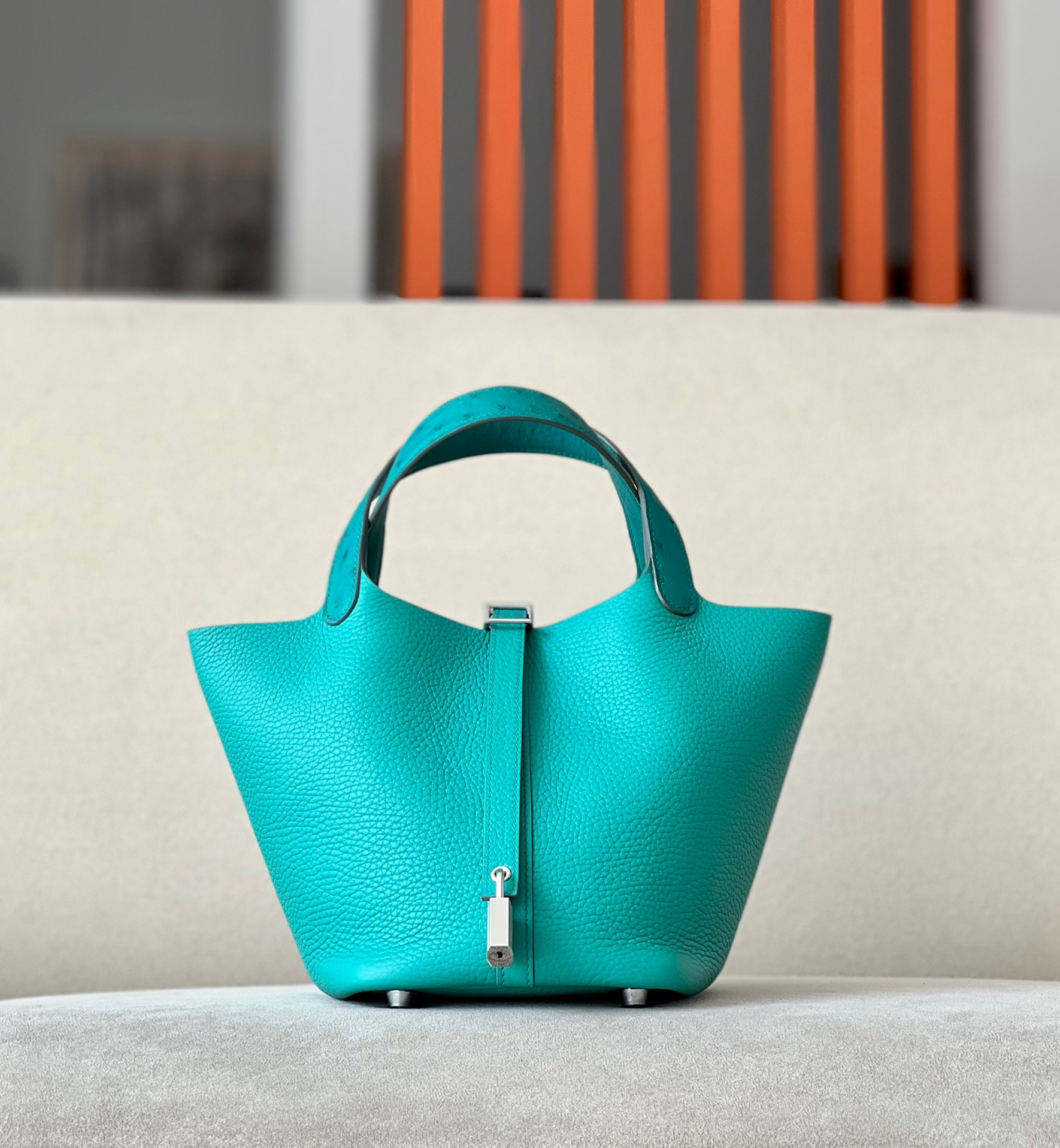 Hermes Picotin Ostrich skin with Togo #U1 Verone18-22cm