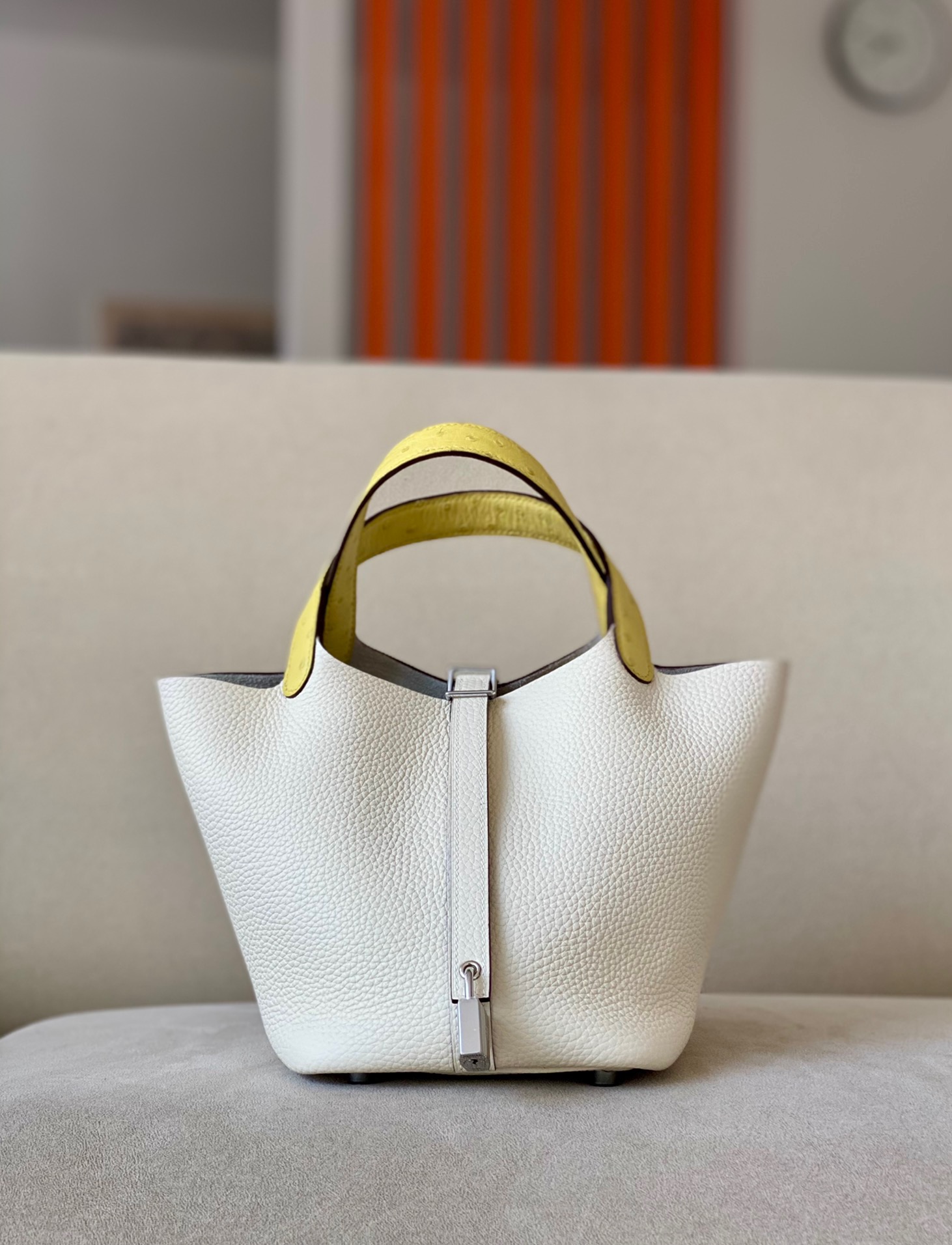 Hermes Picotin Ostrich skin with Togo #10 Craie 18-22cm