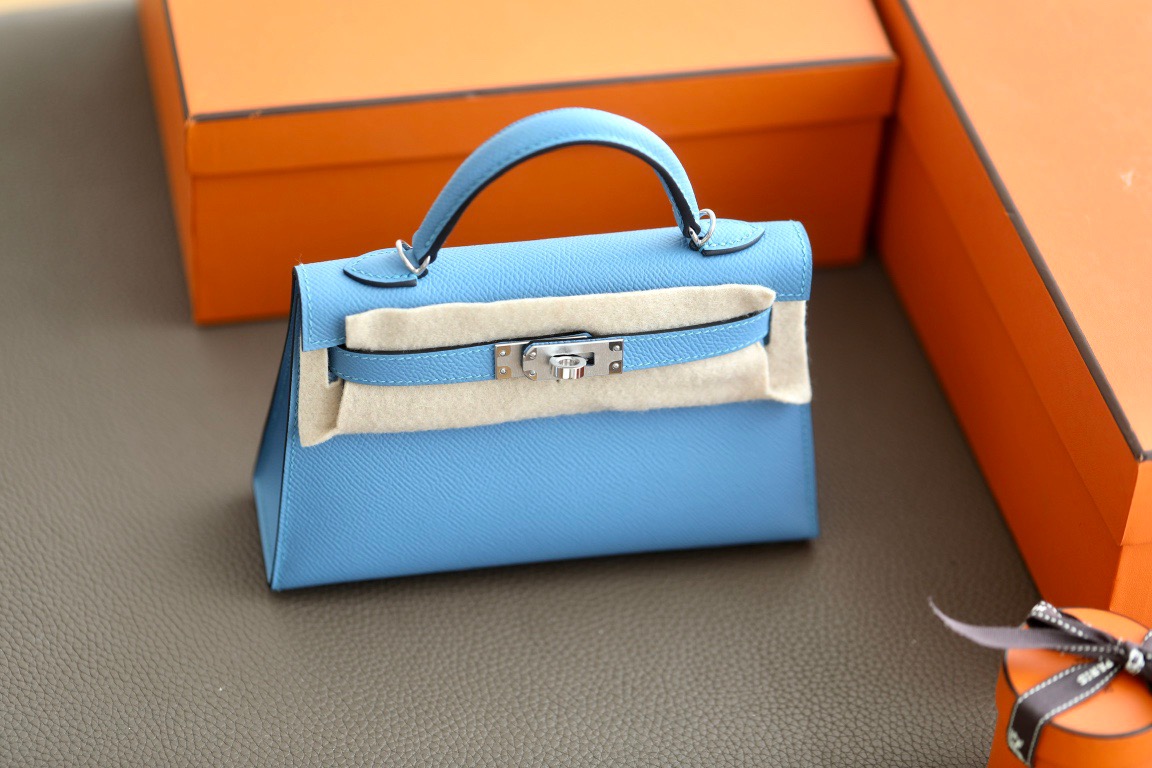 Hermes Mini Kelly  #7N Celeste Epsom