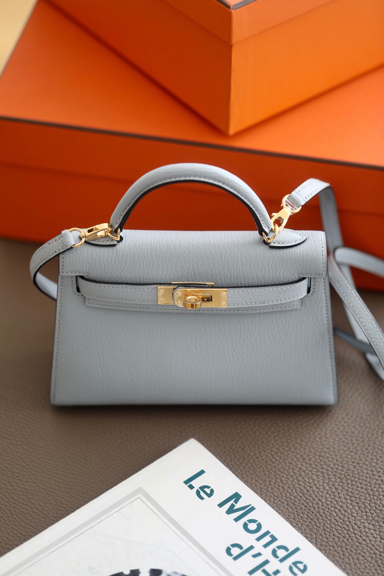 Hermes Mini Kelly  #08 Bleu Pale Goatskin