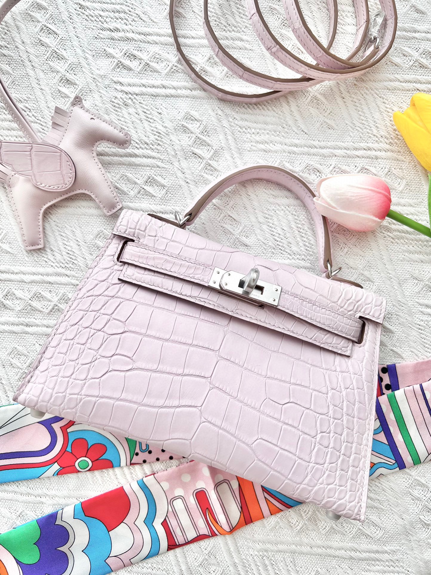 Crocodile skin Mini Kelly #09 Mauve pale