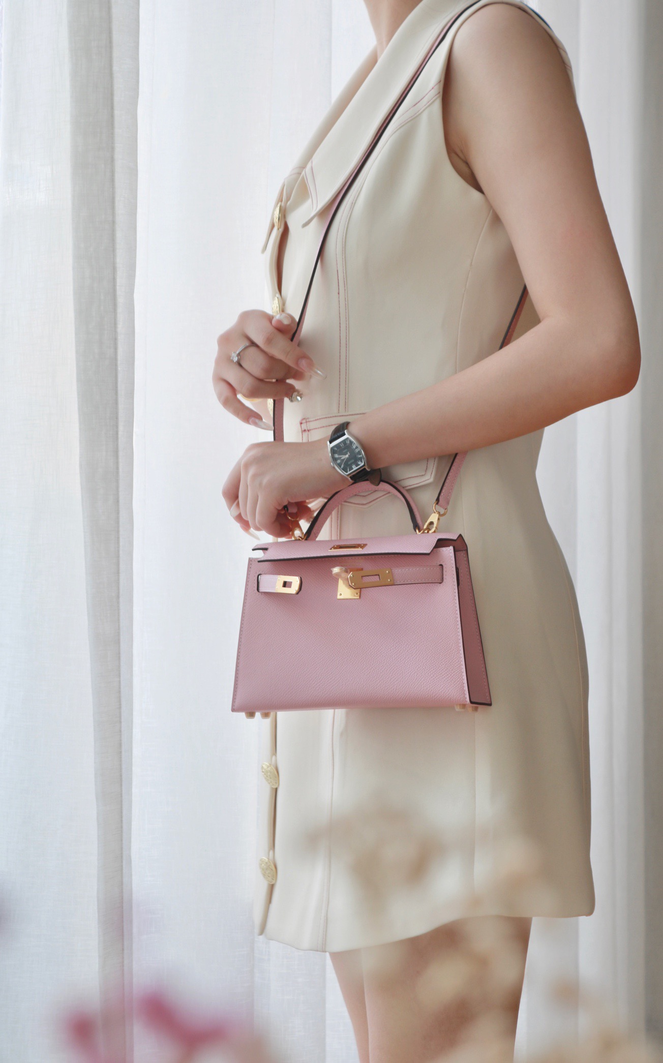 Hermes Mini Kelly  #3Q Rose Sakura Epsom