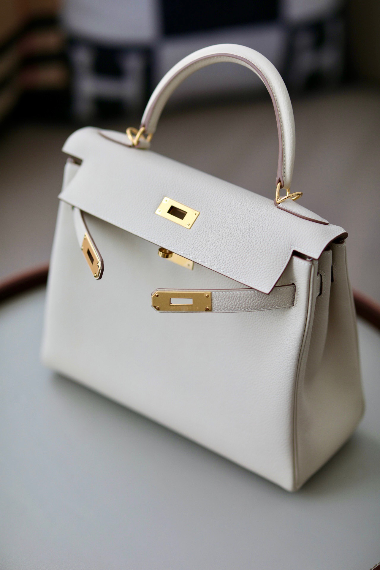 Hermes Kelly #10 Craie 25-32cm TOGO