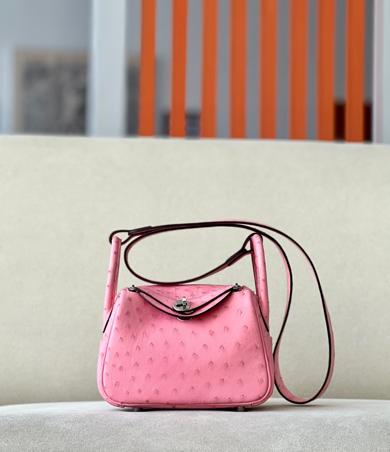 Ostrich skin Hermes Lindy #L4 Rose Bubblegum 19-26cm