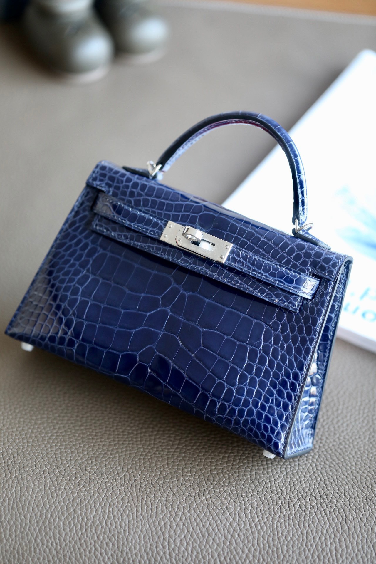 Crocodile skin Mini Kelly  #73 Blue Sapphire