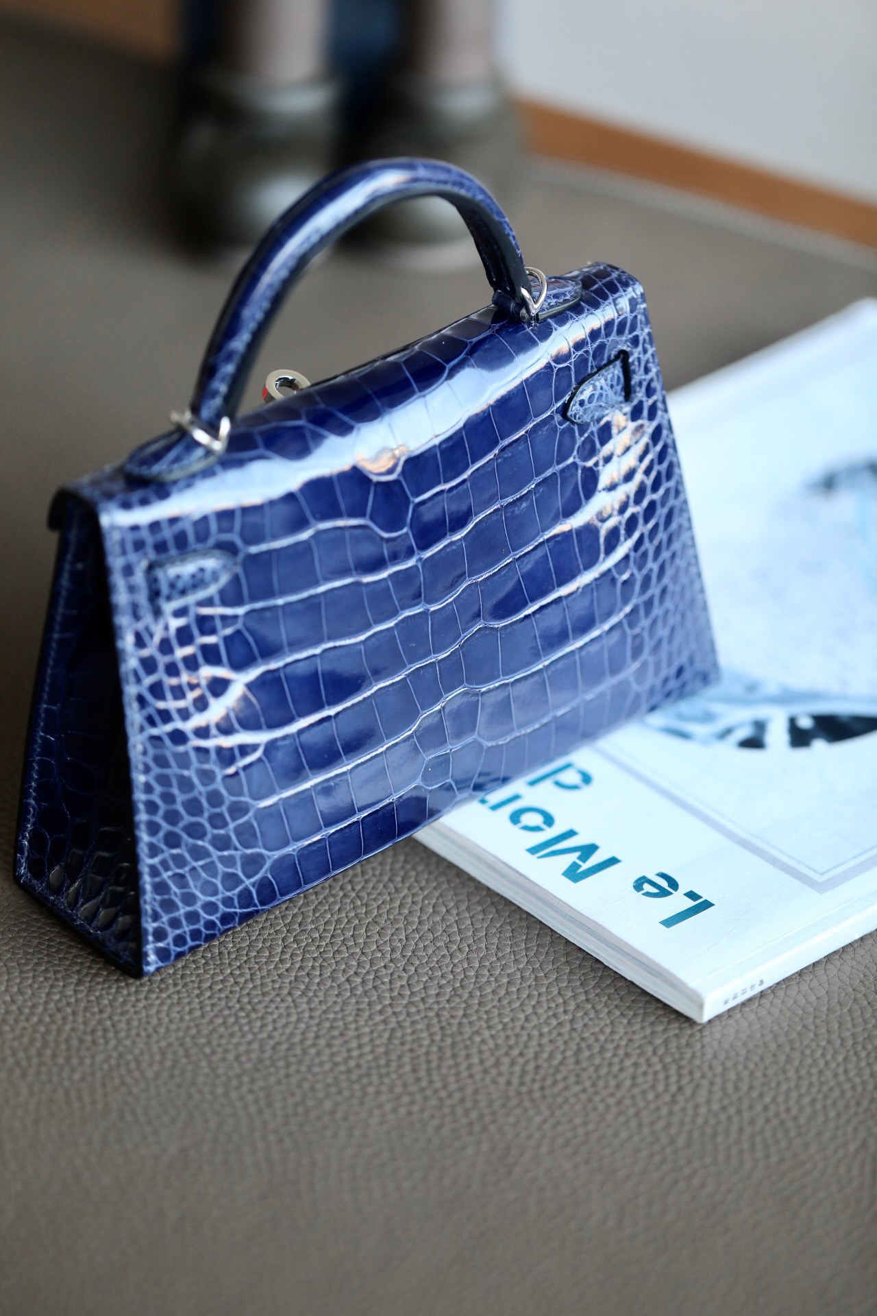 Crocodile skin Mini Kelly  #73 Blue Sapphire