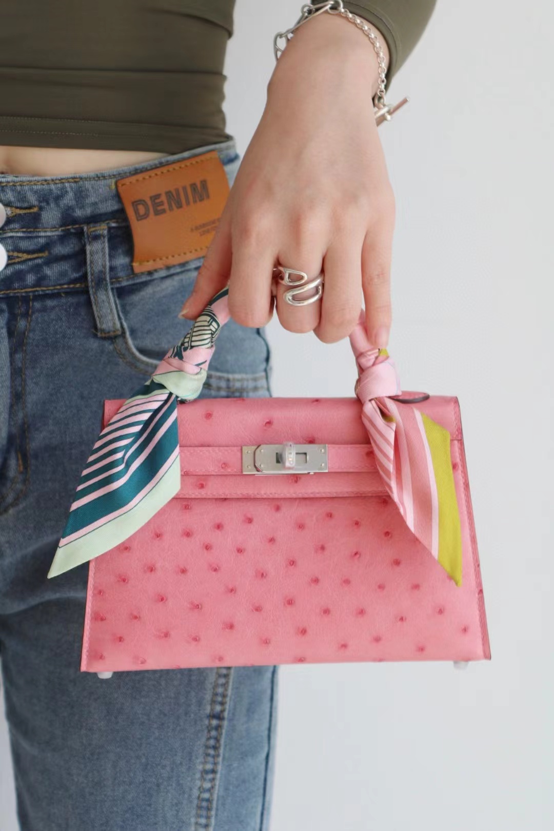 Hermes Mini Kelly  #1Q Rose confetti  Ostrich