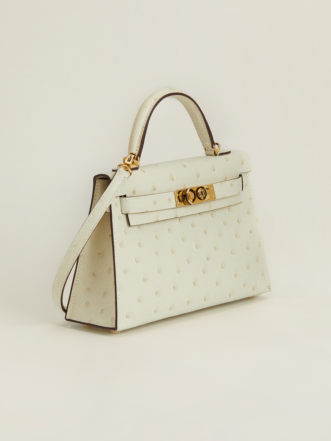 Hermes Mini Kelly  #10 Craie  Ostrich