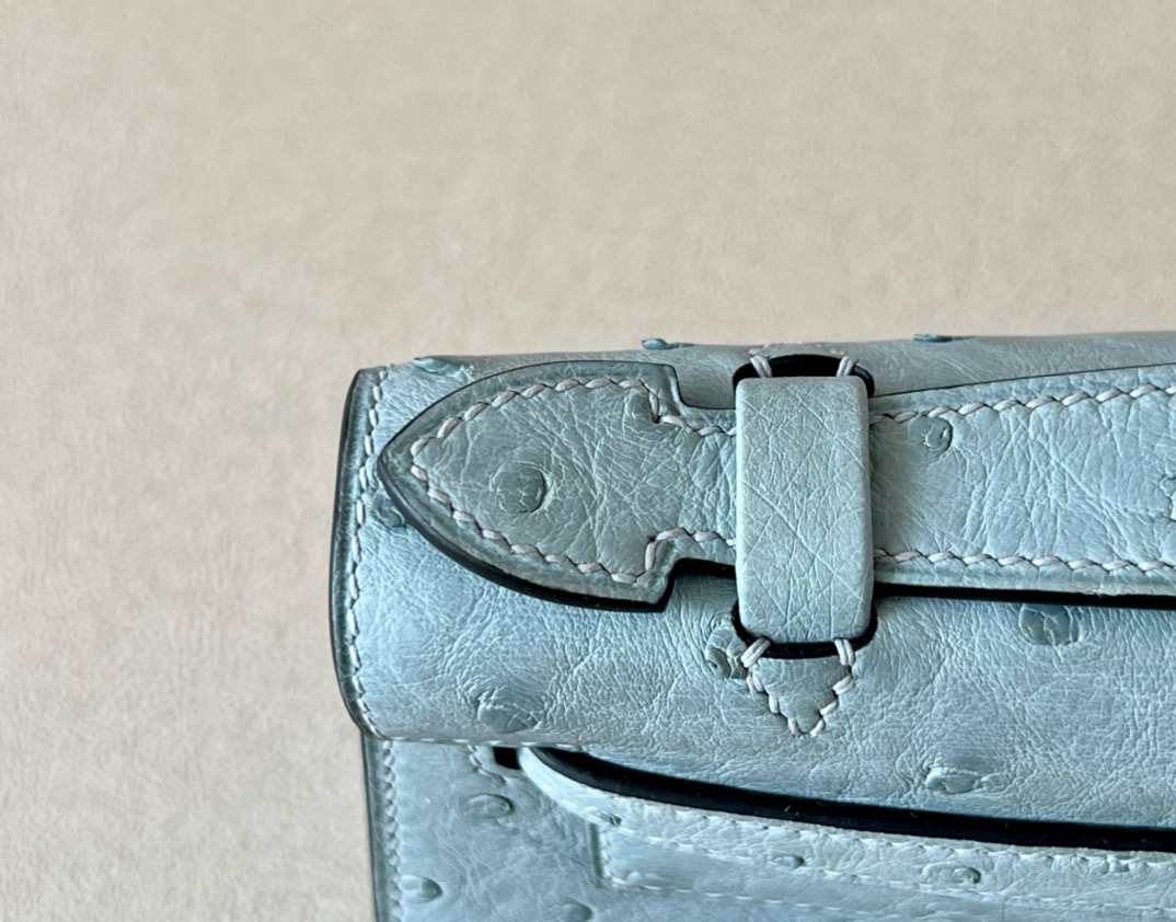 Hermes Mini Kelly  #T0 Blue Brume  Ostrich