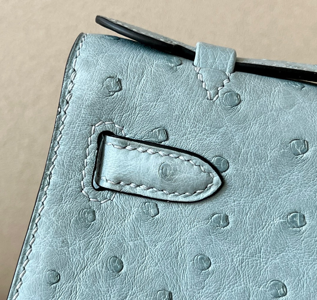 Hermes Mini Kelly  #T0 Blue Brume  Ostrich