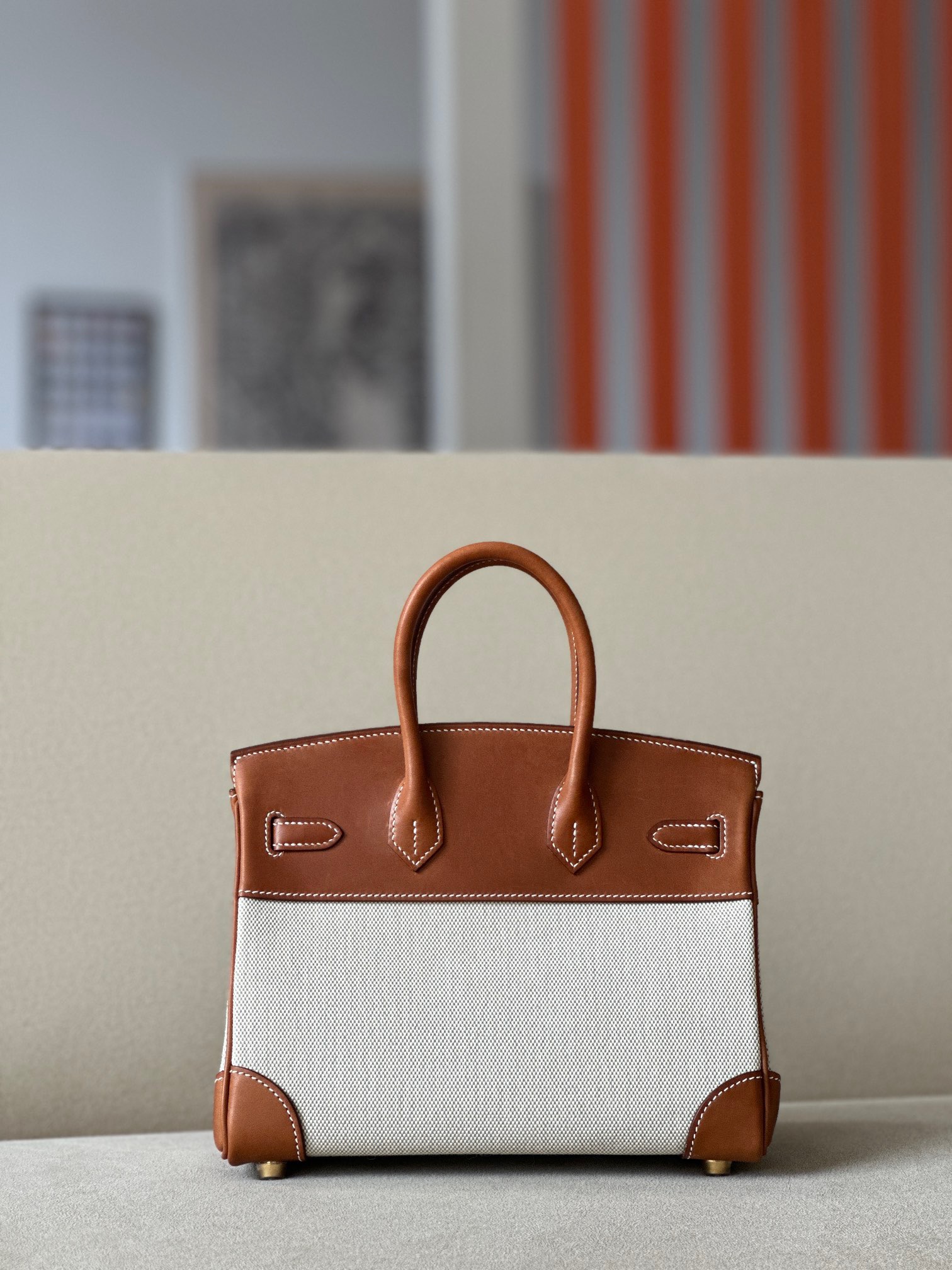 Hermes Canvas with Barenia leather #37 Gold 30cm