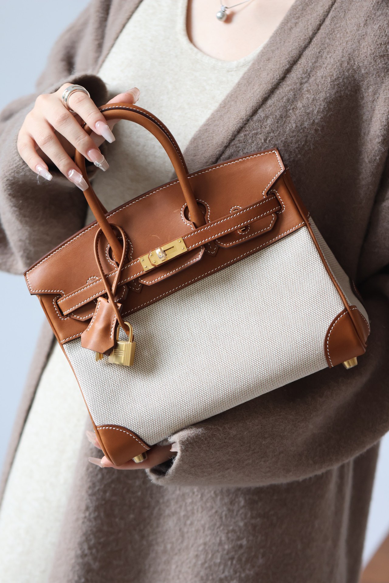 Hermes Canvas with Barenia leather #37 Gold 30cm