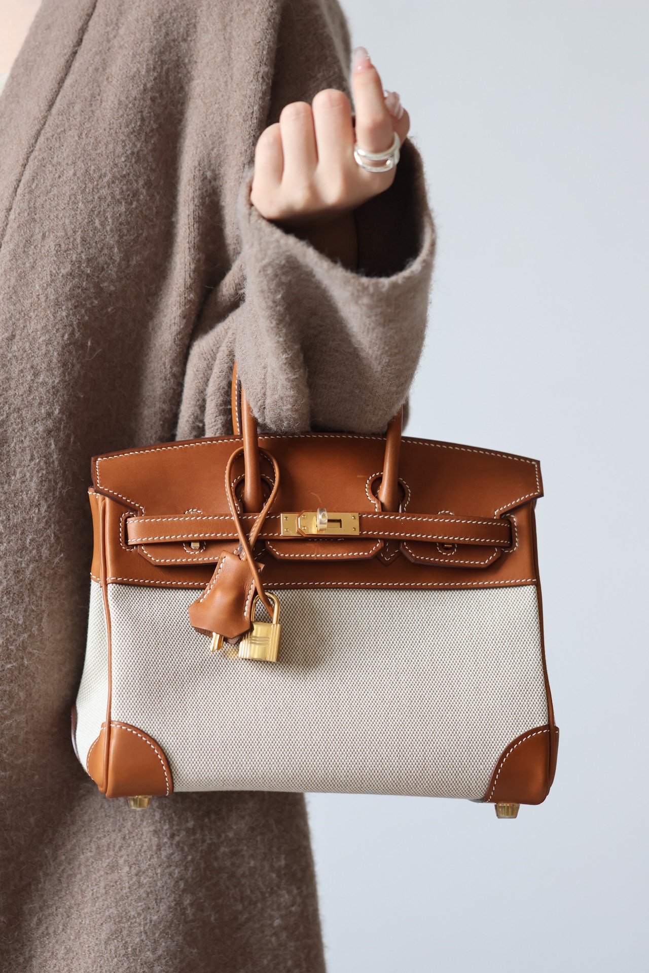 Hermes Canvas with Barenia leather #37 Gold 30cm