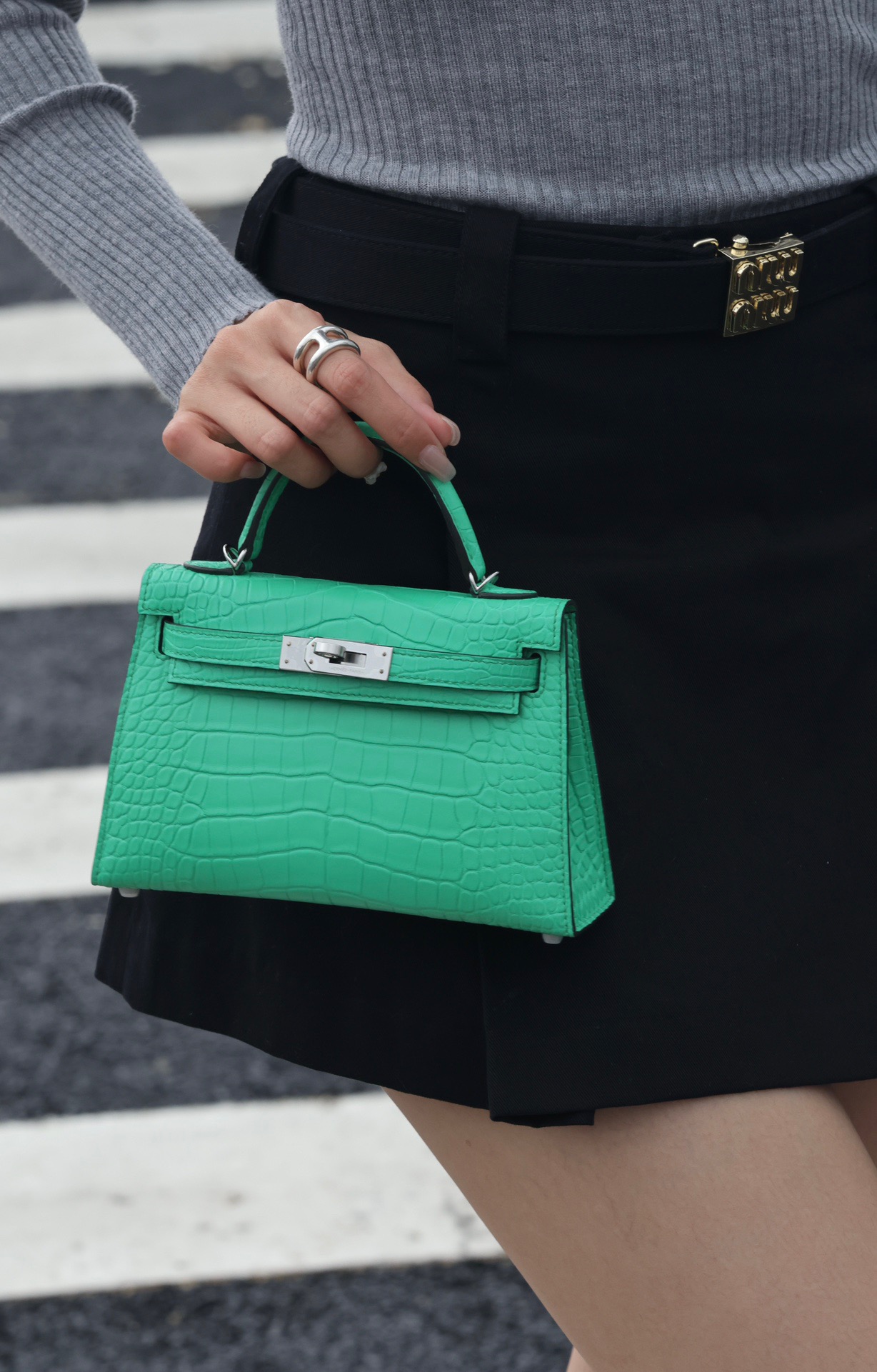 Crocodile skin Mini Kelly #0Z Vert Comice