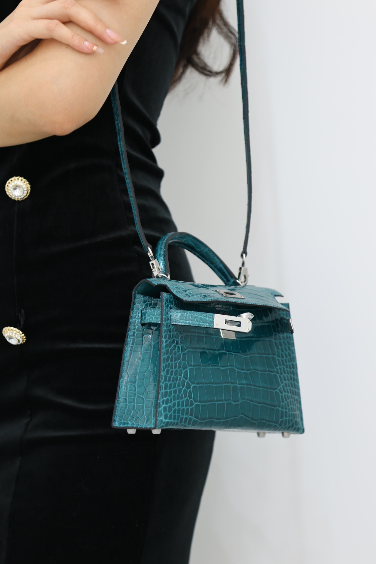 Crocodile skin Mini Kelly #W0 Vert Bosphore