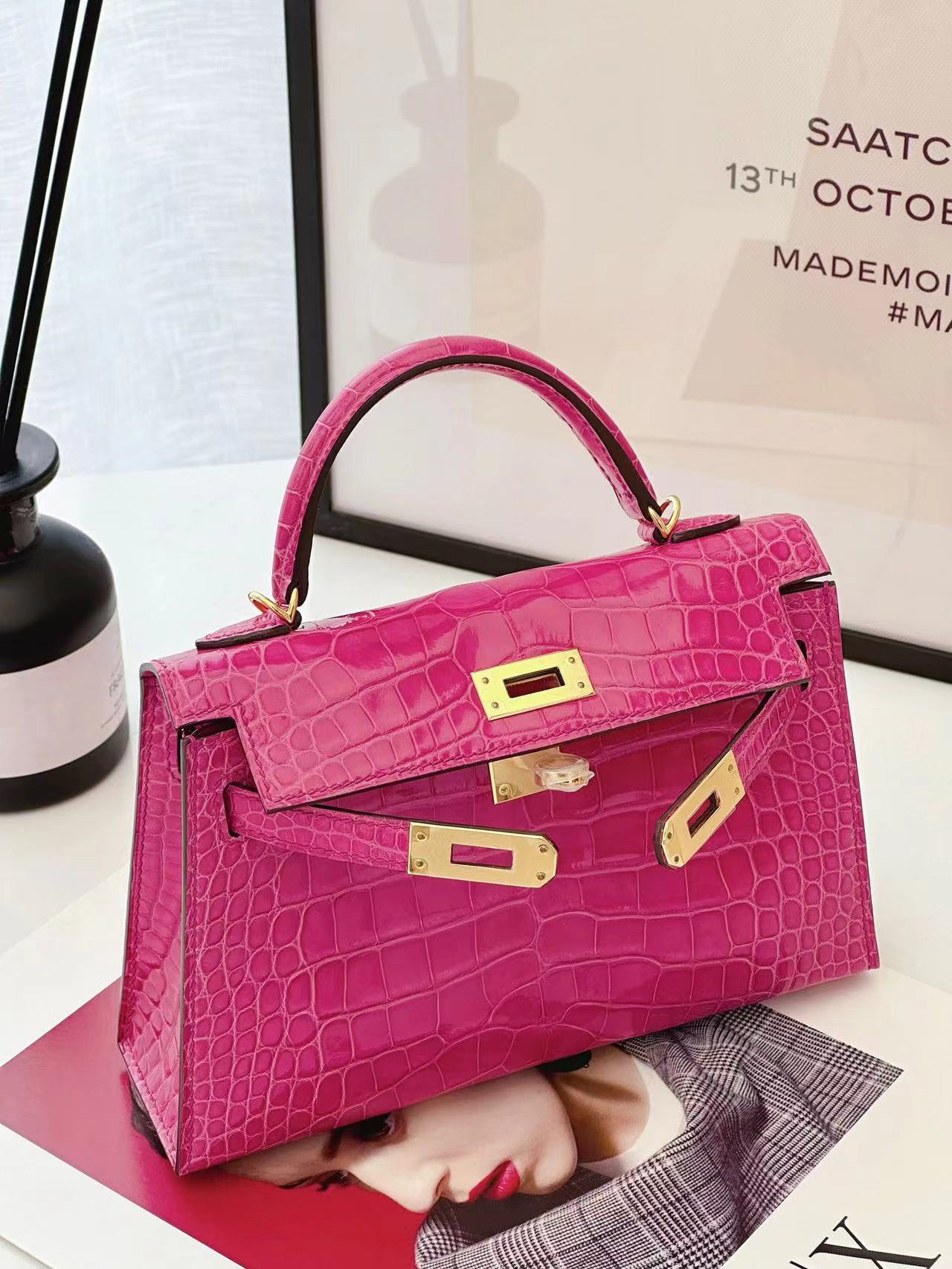 Crocodile skin Mini Kelly #E5 Rose Tyrien