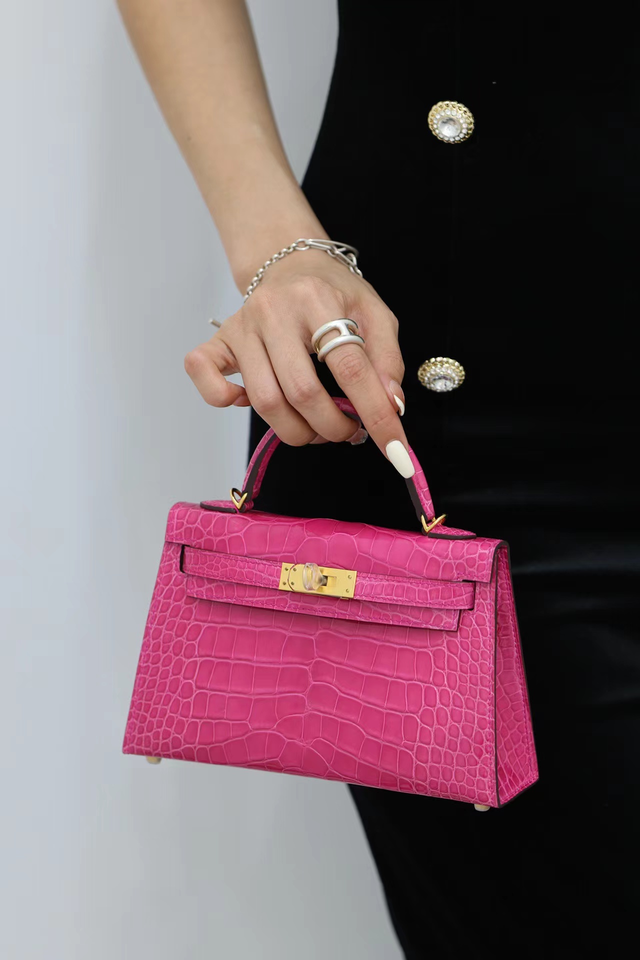 Crocodile skin Mini Kelly #E5 Rose Tyrien