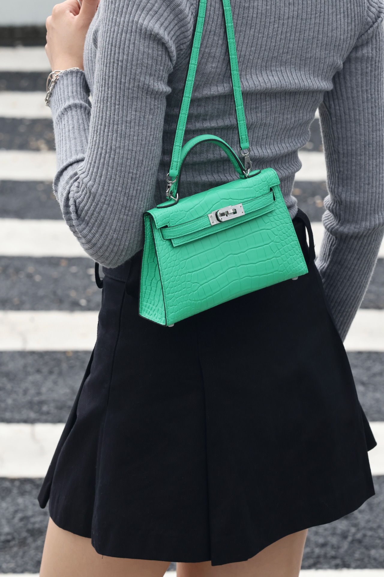 Crocodile skin Mini Kelly #0Z Vert Comice