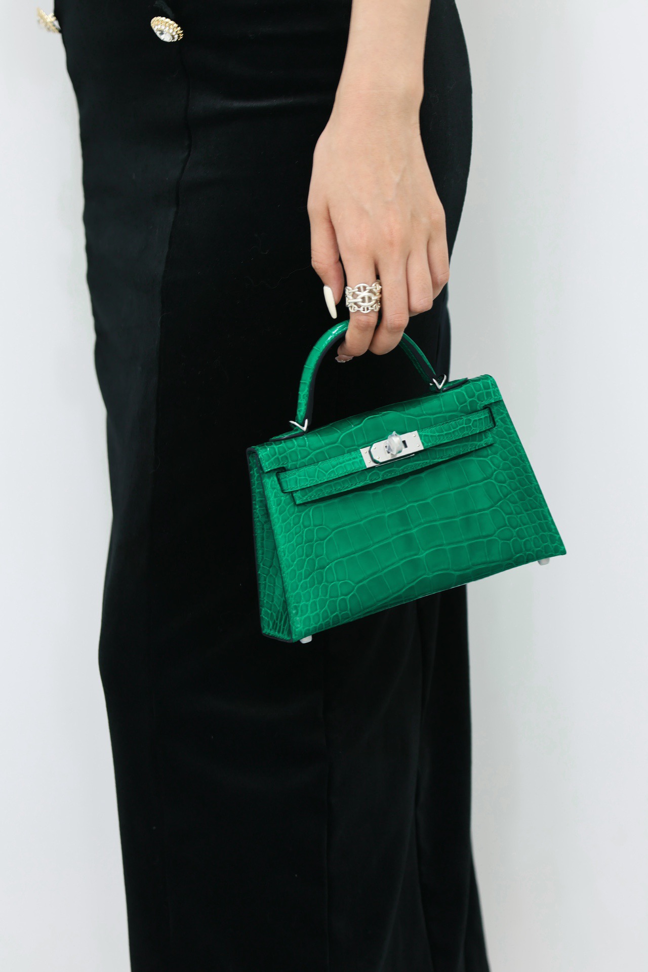 Crocodile skin Mini Kelly #6Q Vert Emeraude