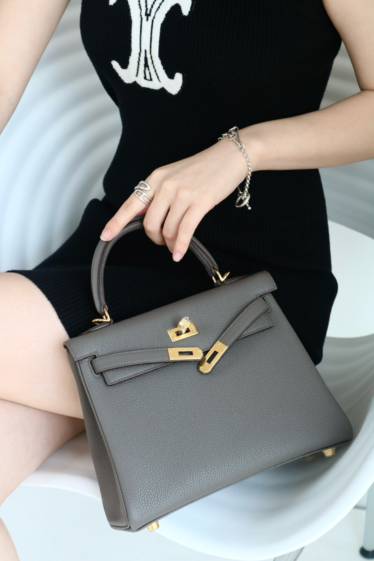 Hermes Kelly #8F Etain 25-32cm Togo