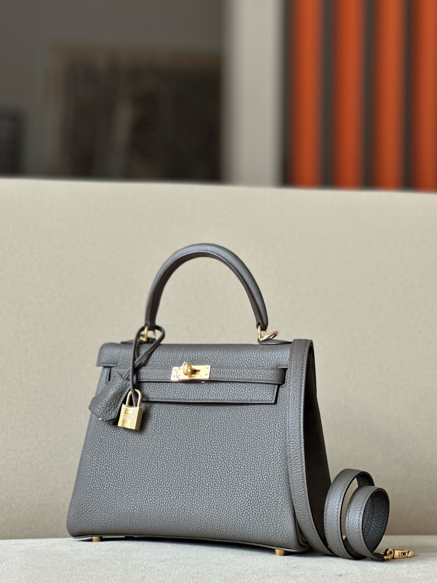 Hermes Kelly #8F Etain 25-32cm Togo