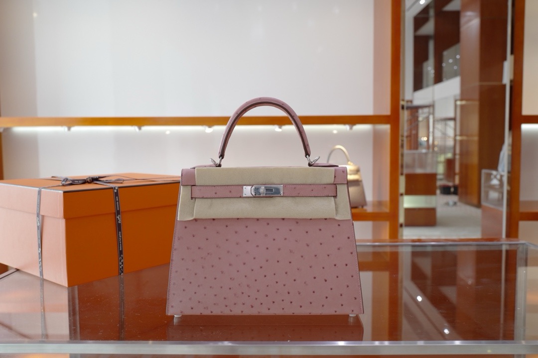Hermes Kelly #5P Pink Ostrich 25-28cm