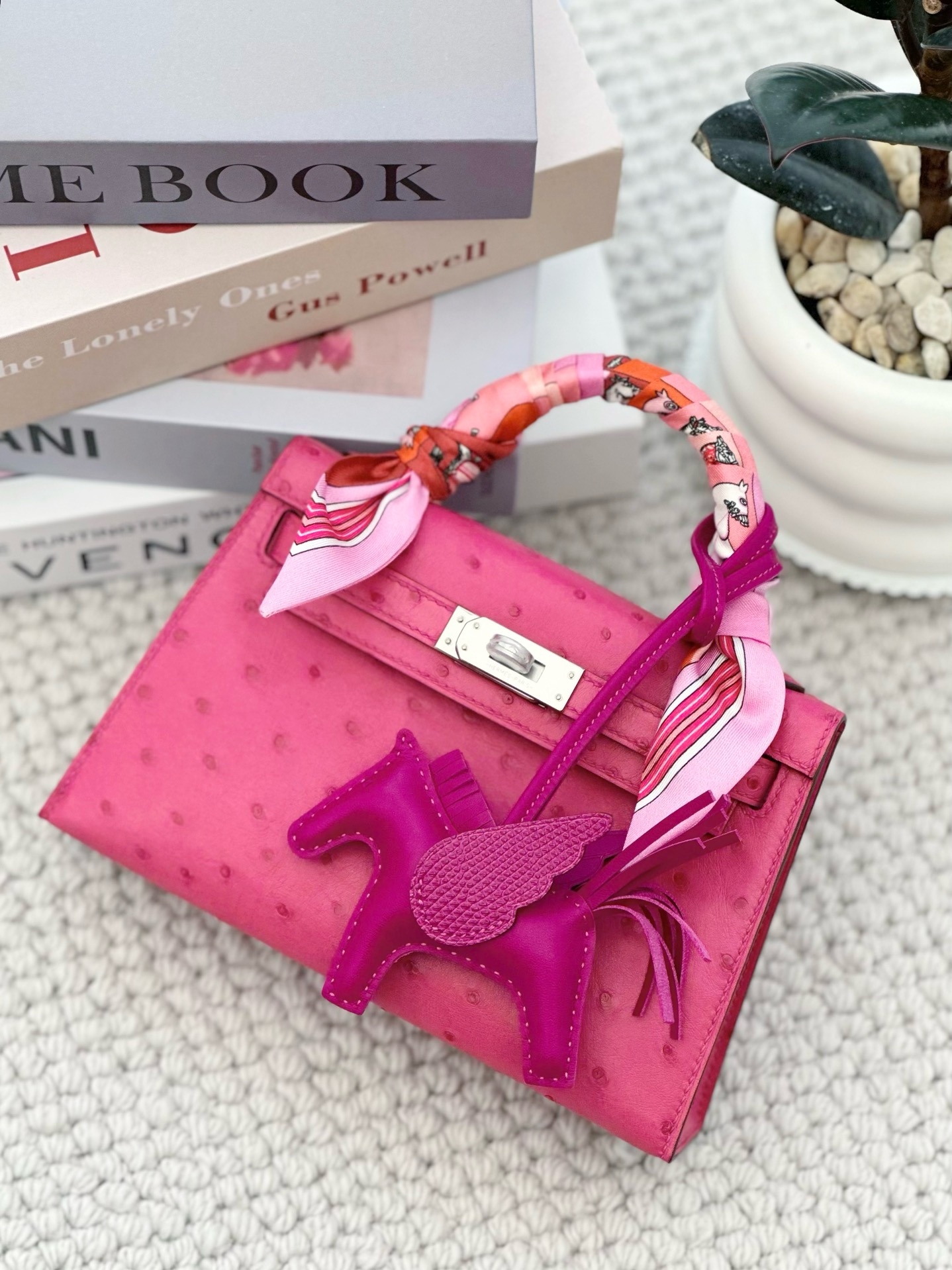 Hermes Mini Kelly #E5 Rose tyrien  Ostrich