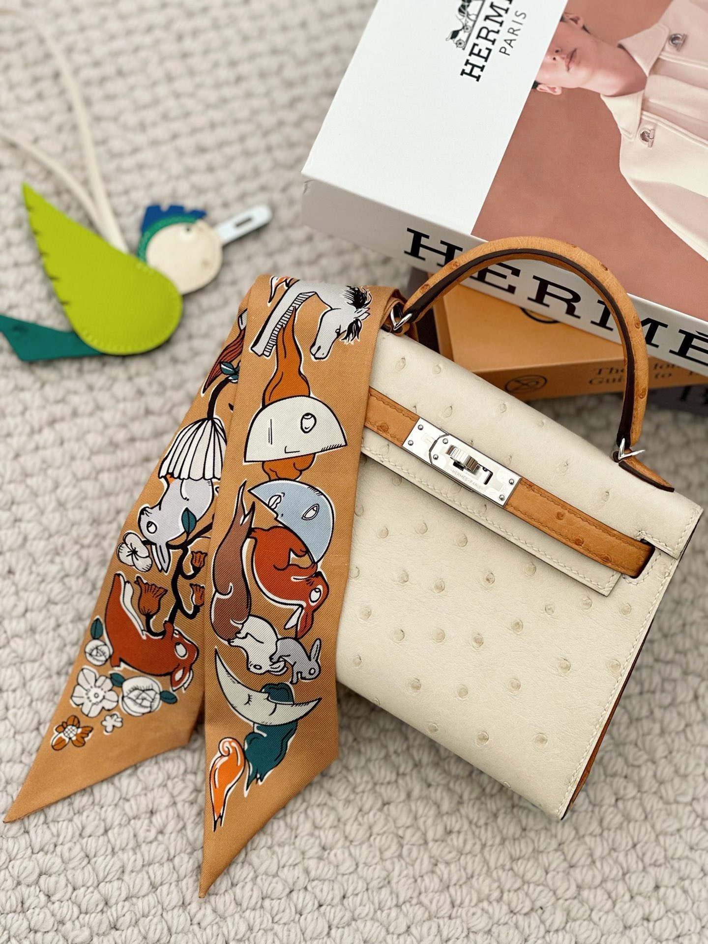 Hermes Mini Kelly  Color blocking  Ostrich