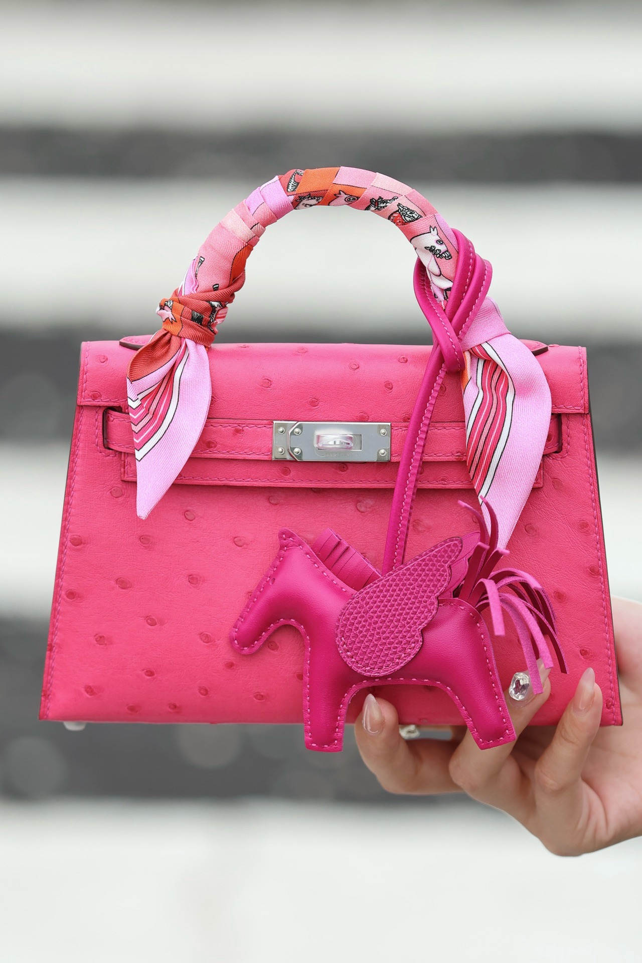 Hermes Mini Kelly #E5 Rose tyrien  Ostrich