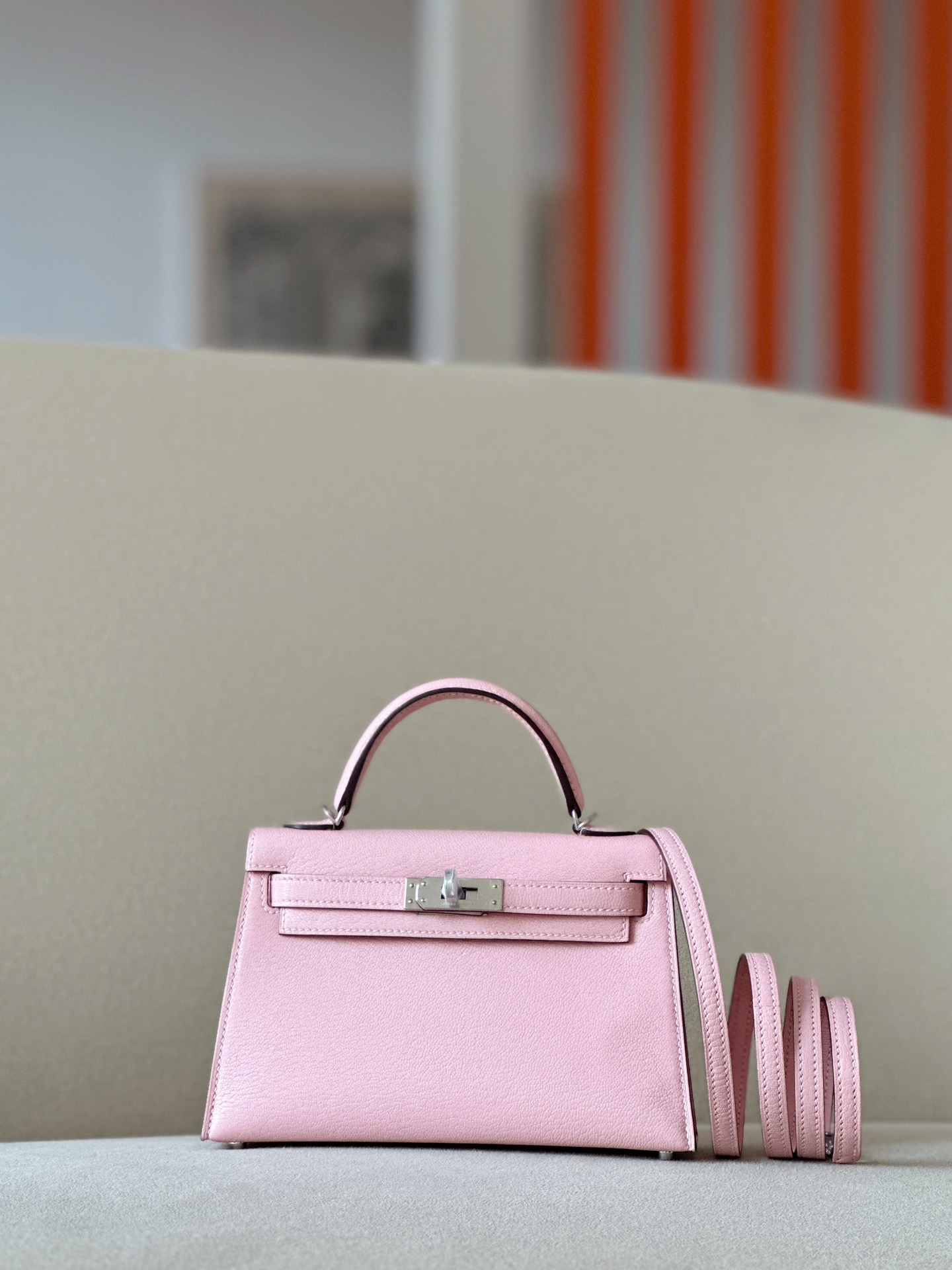 Hermes Mini Kelly  #U5 Rose Sakura Goatskin