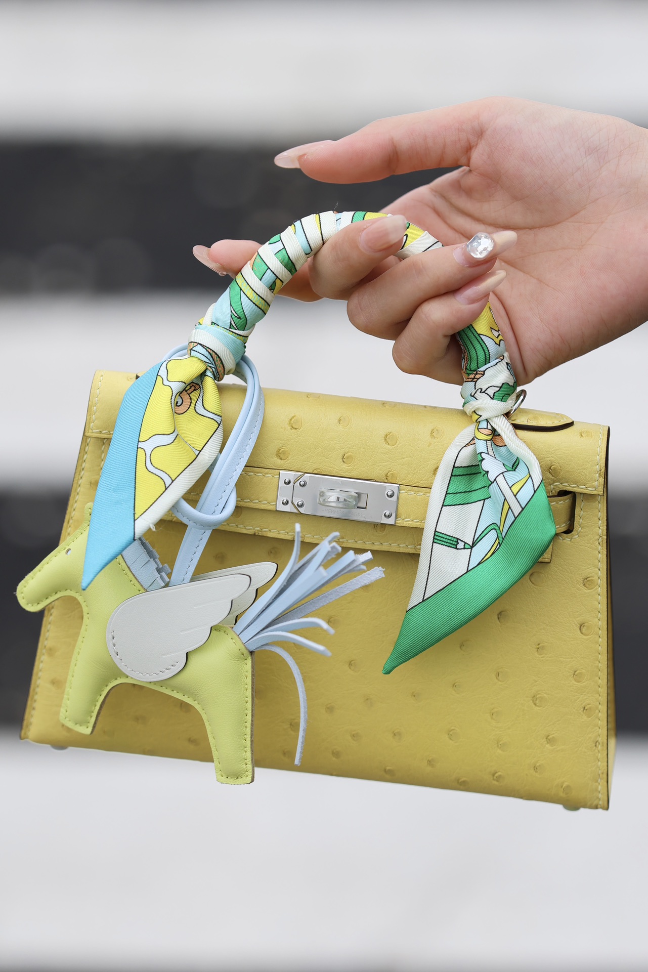 Hermes Mini Kelly  #9N Jaunce Citron  Ostrich