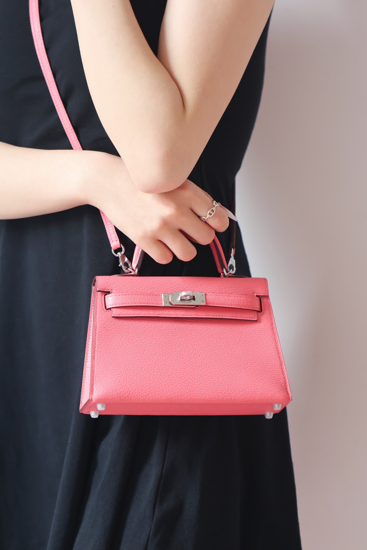 Hermes Mini Kelly  #U5 Rose Tyrien Goatskin