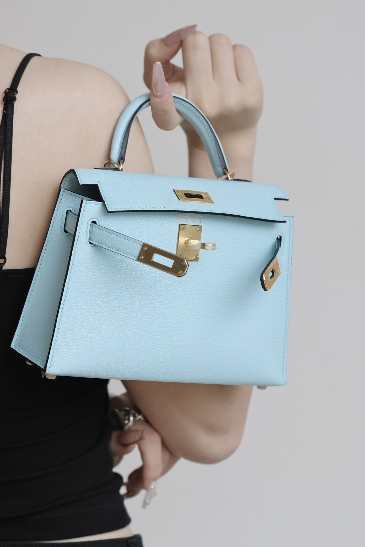 Hermes Mini Kelly  #U2 Blue Zephyr  Goatskin