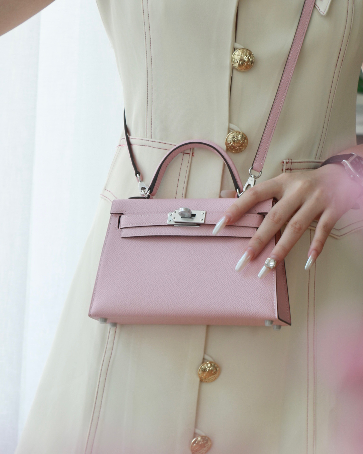 Hermes Mini Kelly  #3Q Rose Sakura Epsom