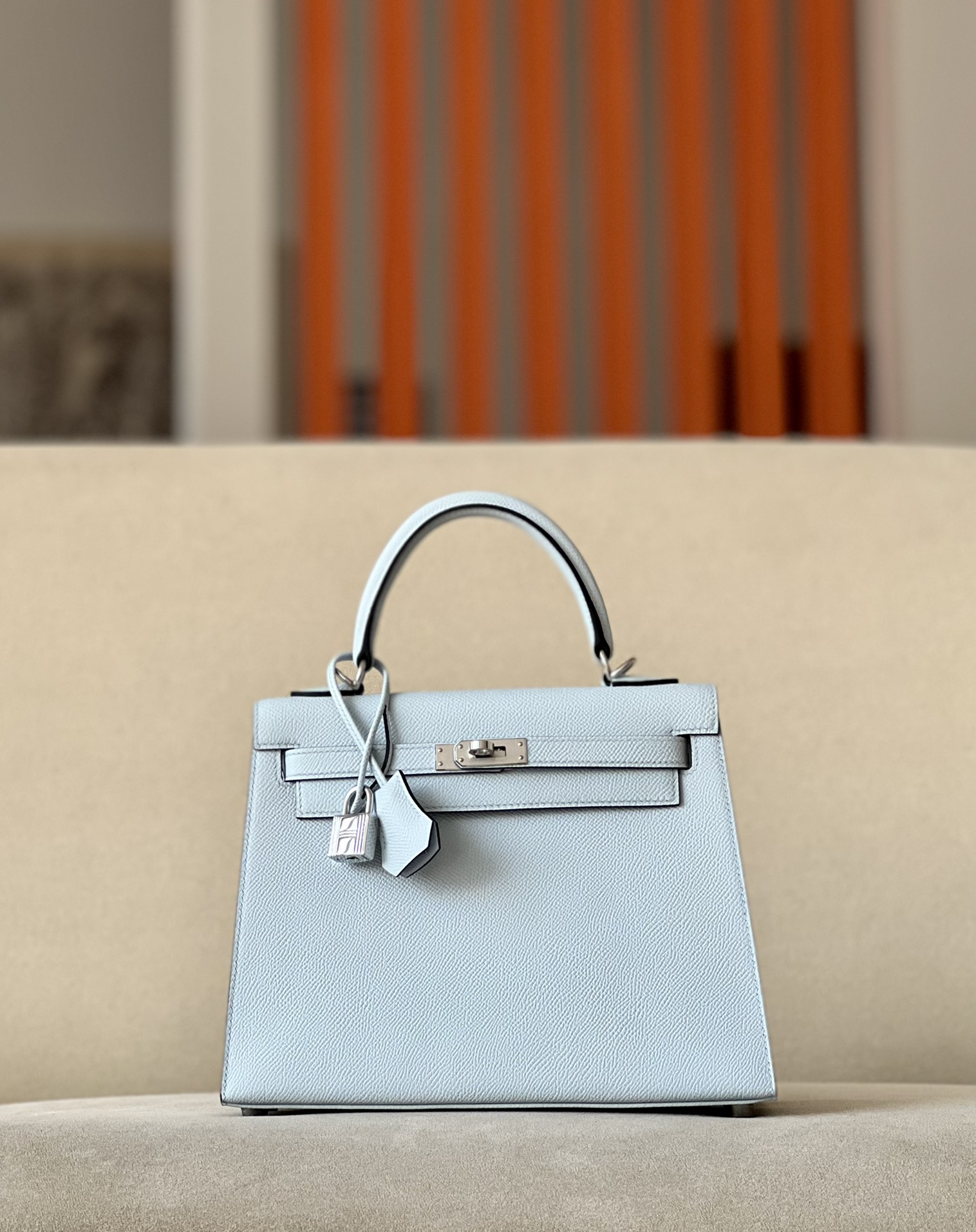 Hermes Kelly #T0 Blue Brume 25-28cm Epsom Sellier