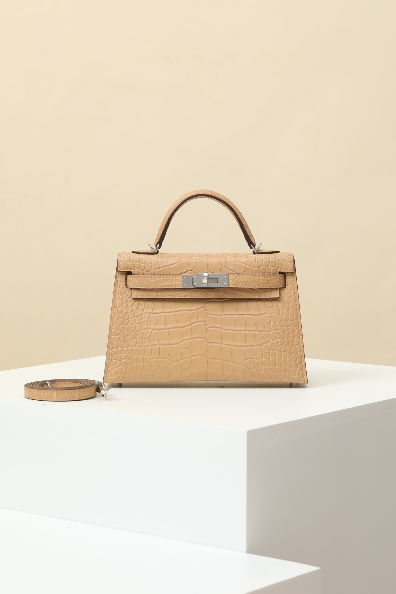 Crocodile skin Mini Kelly #0M Chai