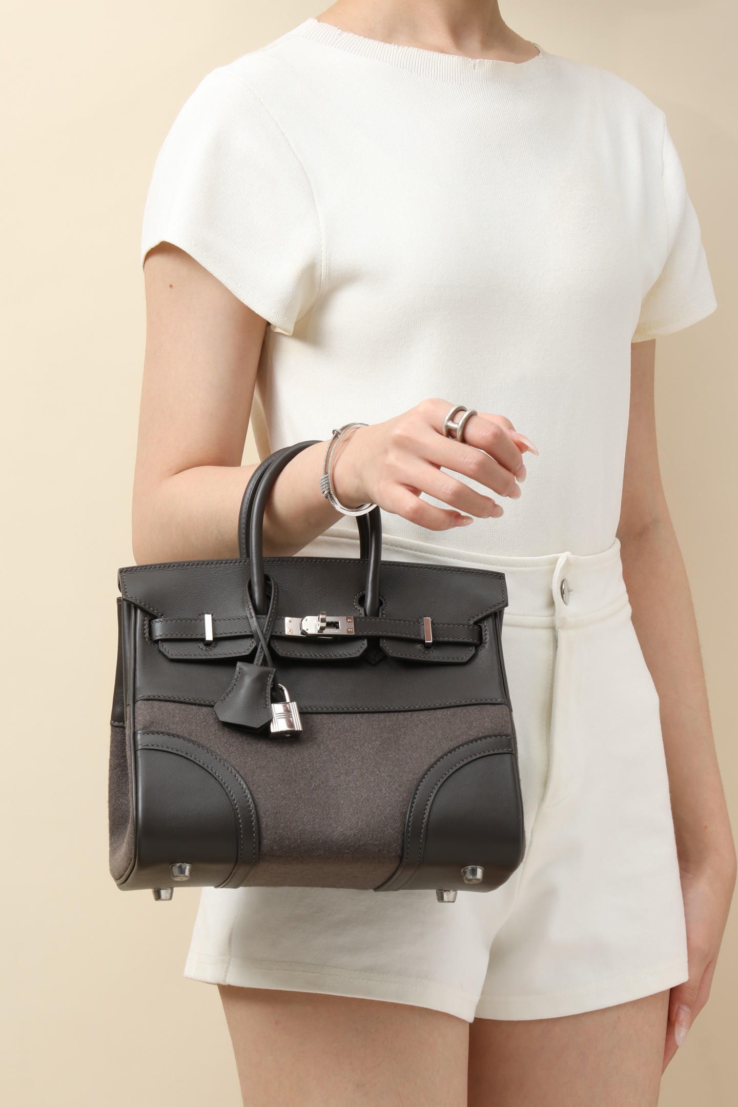 Hermes Wool felt with Swift leather #45 MArron 30cm