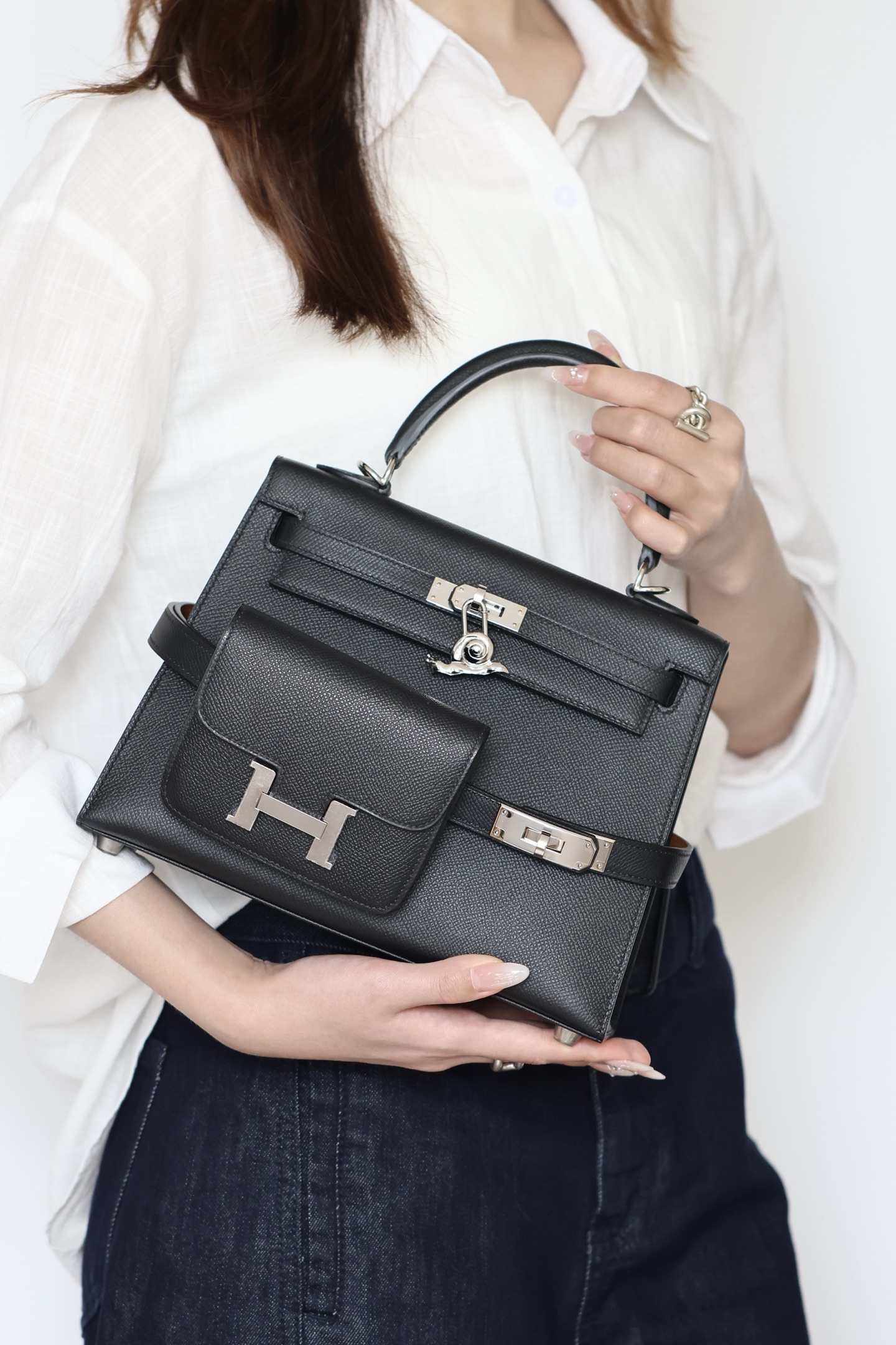 Hermes Kelly #89 Nolr  25cm Epsom Sellier