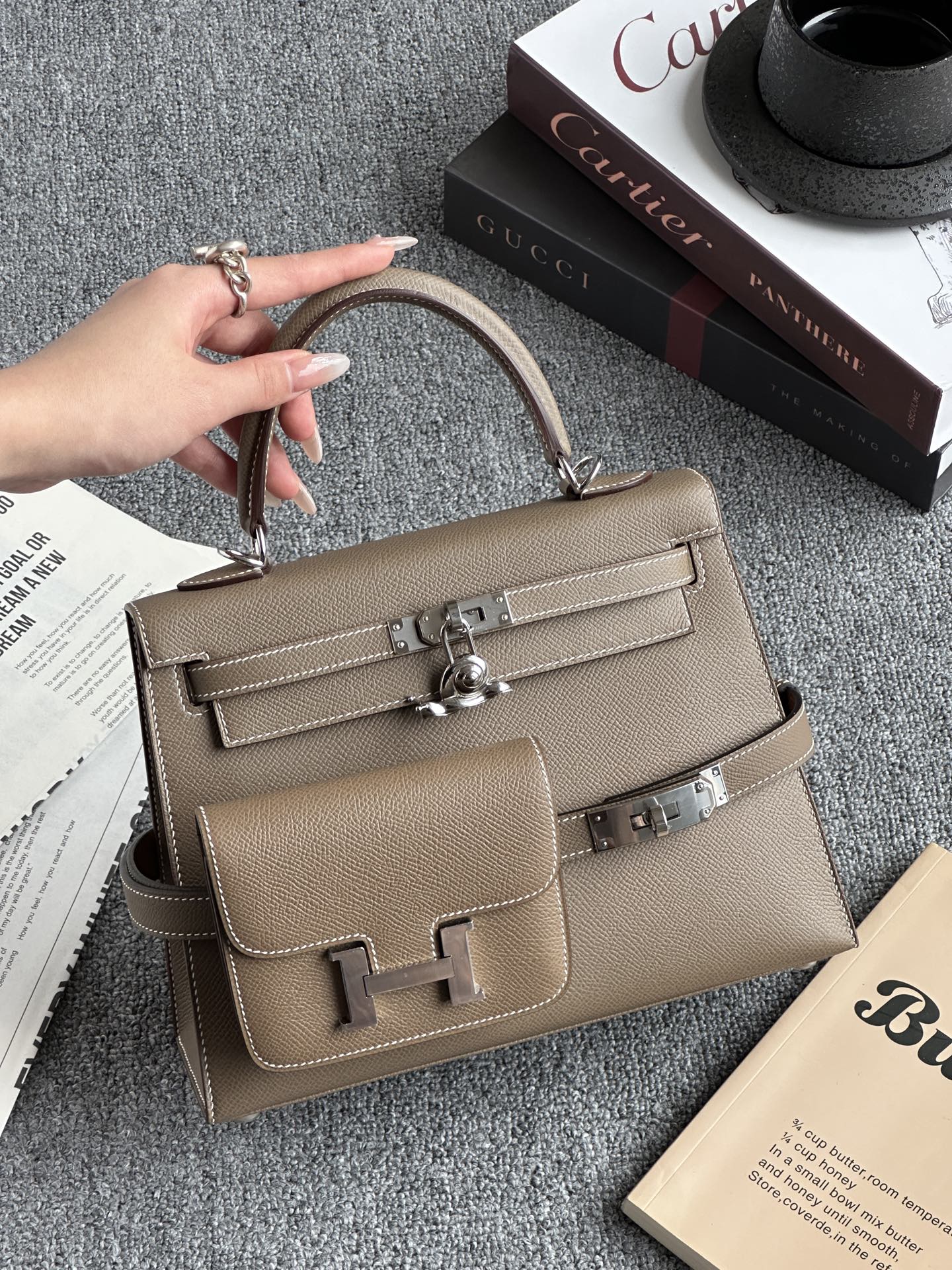 Hermes Kelly #18 Etoupe  25cm Epsom Sellier